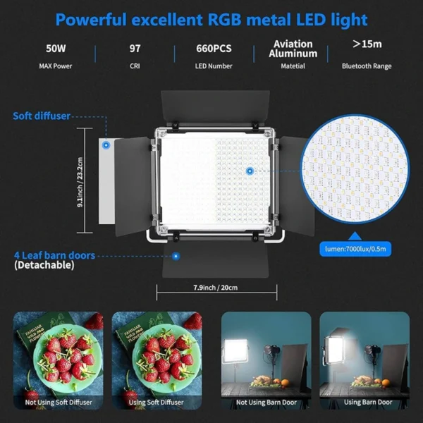 660PRO RGB LED Video Light with APP Control, 50W Video Lighting 360°Full Color