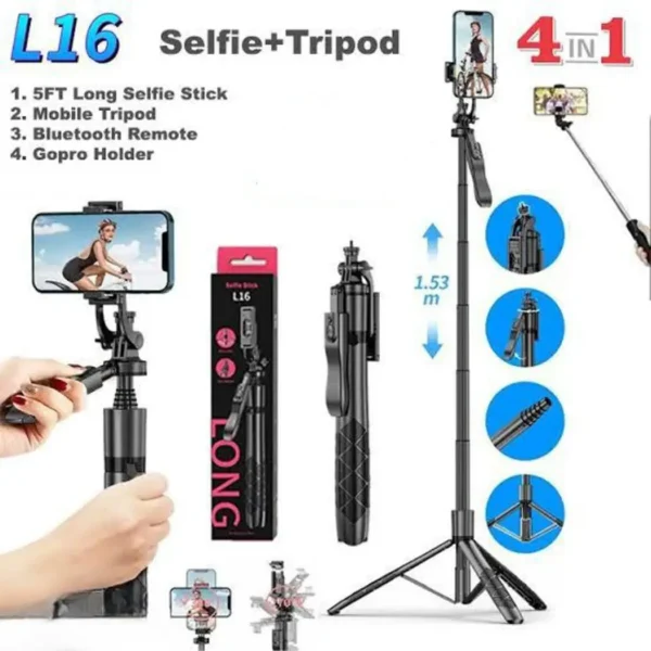 L16 Long Selfie Stick with Tripod Stand, extend Upto 61-inch